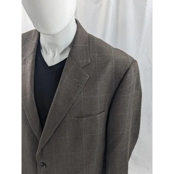 Jos. A Bank Blazer Coat Sport Jacket Silk Camel hair Window Pane 46R (22 Sleeve